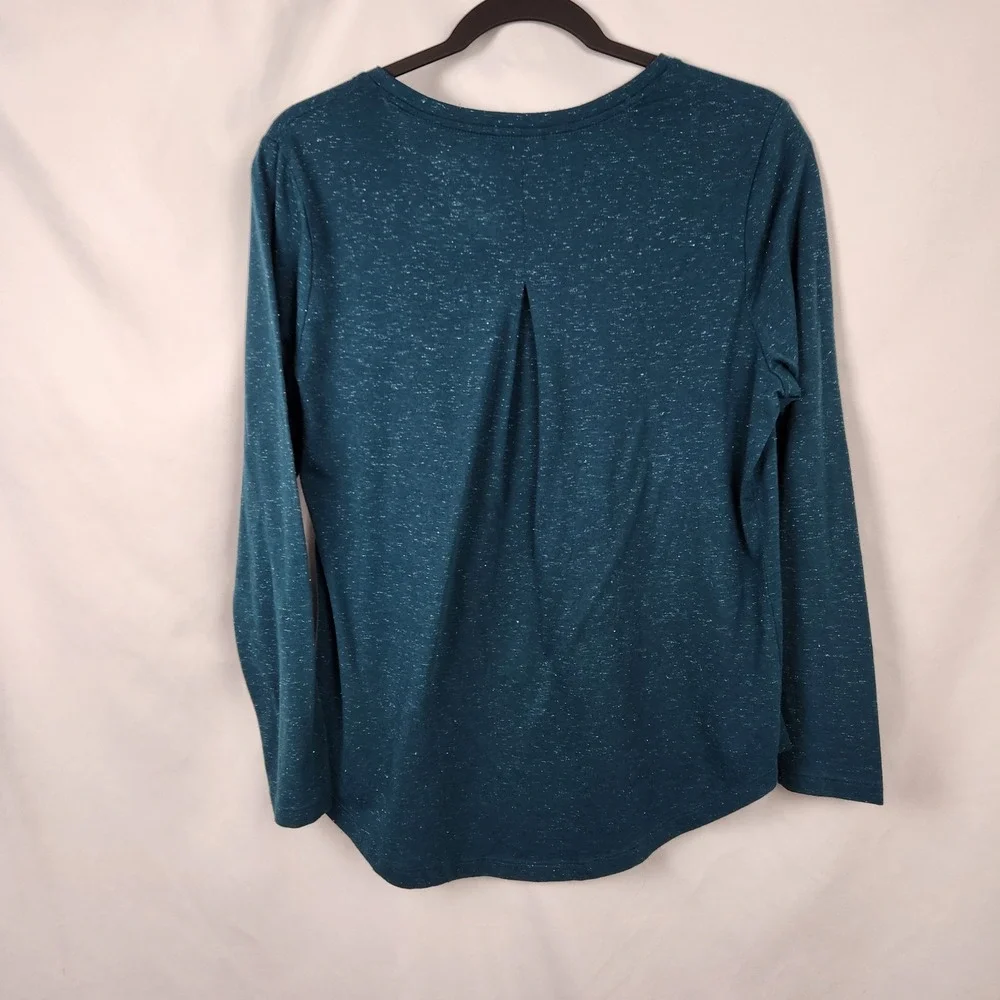 Faded Glory Women Long Sleeve T-shirt Large (12-14) Teal Rain Shimmer VNeck - Picture 7 of 7